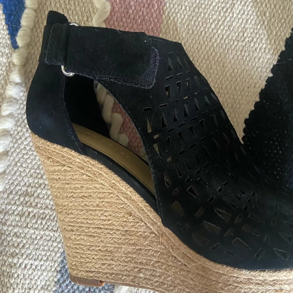 Marc Fisher Black Suede Espadrille Wedge Sandals